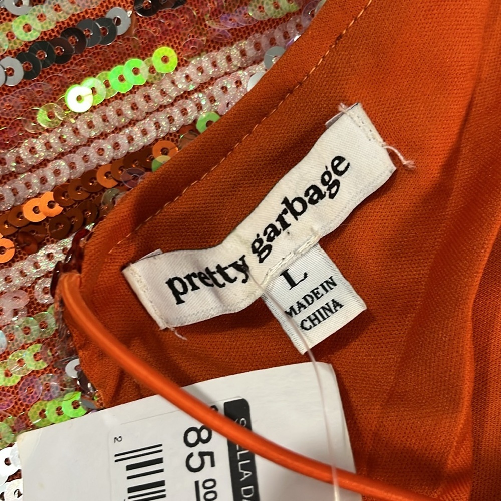 Pretty Garbage Orange Sequin Dress Size Large.  NWT - Picture 13 of 13